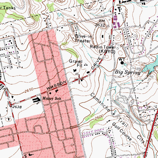 Topographic Map of Big Spring Fire Department Station 5, TX