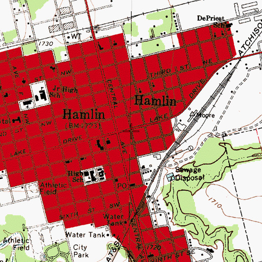 Topographic Map of Hamlin Volunteer Fire Department, TX