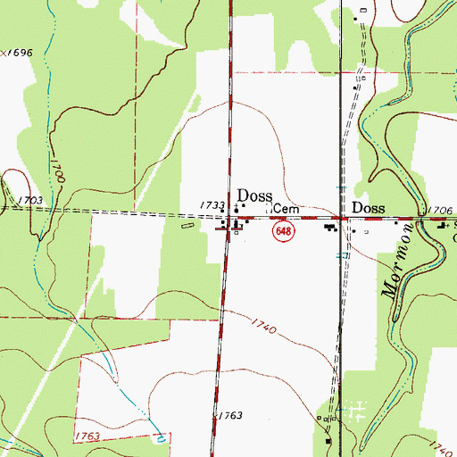 Topographic Map of Doss Volunteer Fire Department, TX