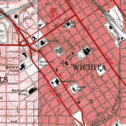 Topographic Map of Wichita Falls Fire Department Station 1, TX
