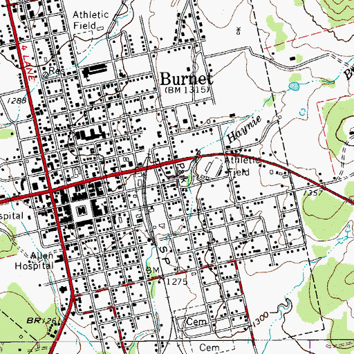 Topographic Map of Burnet Fire Department, TX
