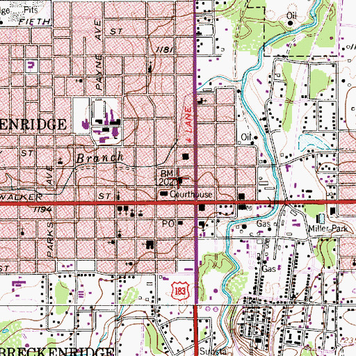 Topographic Map of Breckenridge Fire Department, TX
