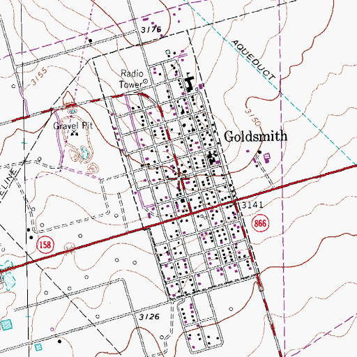 Topographic Map of Goldsmith Volunteer Fire Department, TX