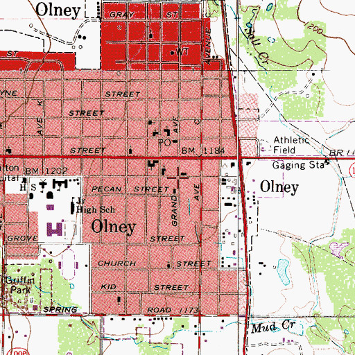 Topographic Map of Olney Fire Department, TX