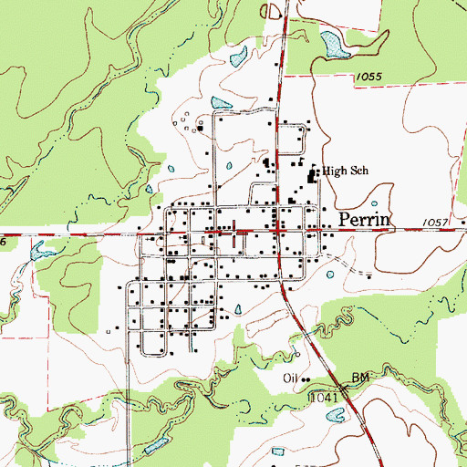 Topographic Map of Perrin Volunteer Fire Department, TX