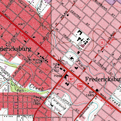 Topographic Map of Fredericksburg Fire Department, TX