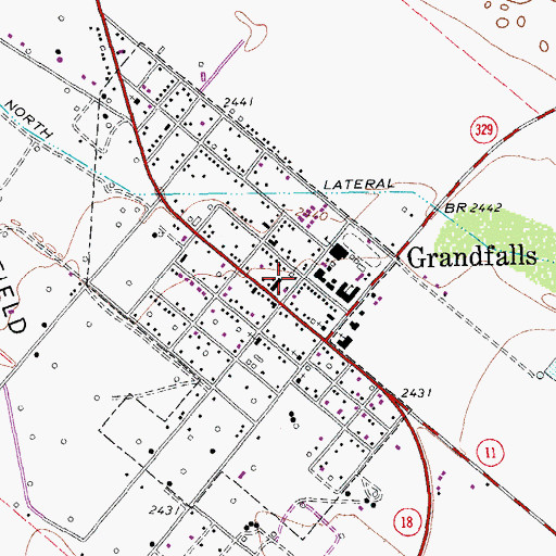 Topographic Map of Grandfalls Volunteer Fire Department, TX