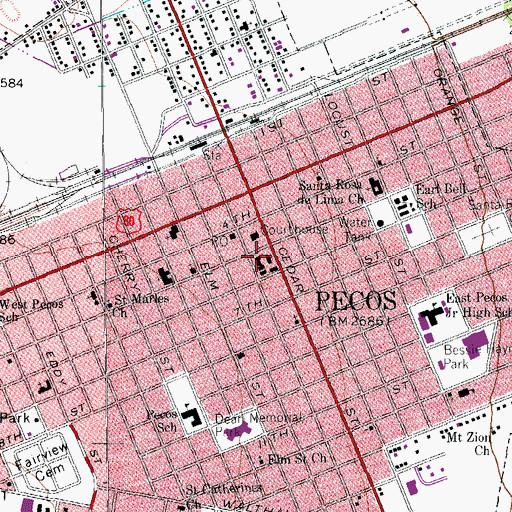 Topographic Map of Pecos Volunteer Fire Department, TX