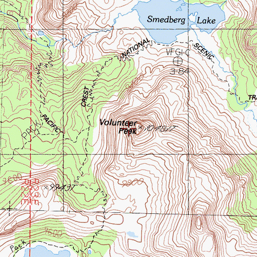 Topographic Map of Volunteer Peak, CA