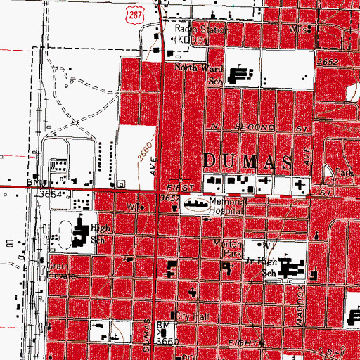 Topographic Map of Dumas Fire Department, TX