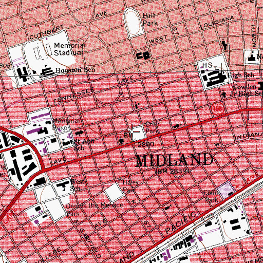 Topographic Map of Midland Central Fire Department, TX