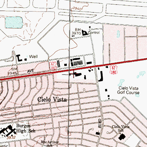 Topographic Map of El Paso Fire Department Station 10, TX