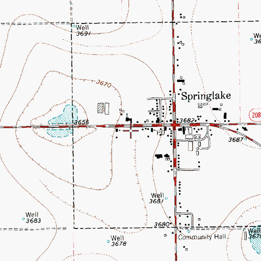 Topographic Map of Springlake Volunteer Fire Department, TX