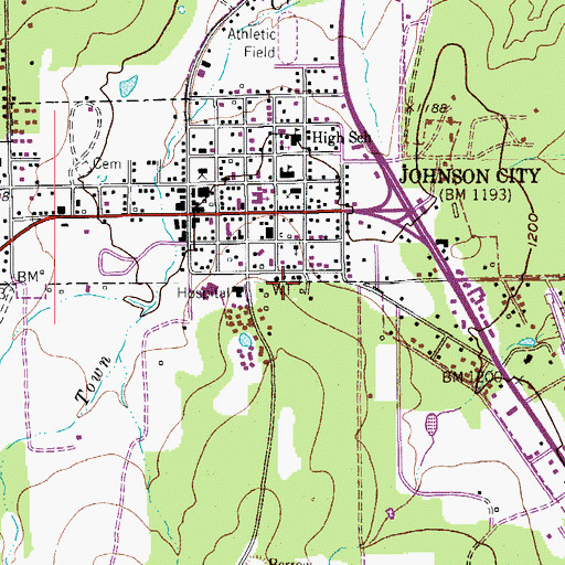 Topographic Map of Johnson City Volunteer Fire Department, TX