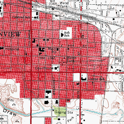 Topographic Map of Plainview Fire Department Station 1, TX
