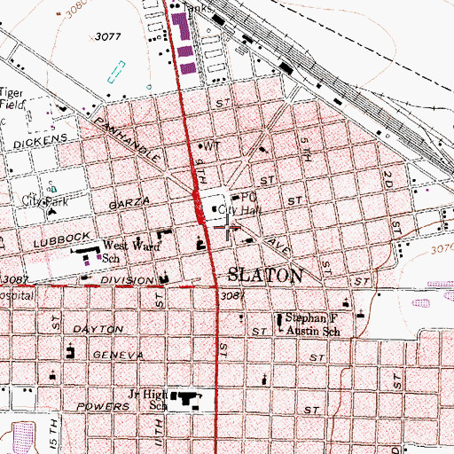 Topographic Map of Slaton Fire Department, TX