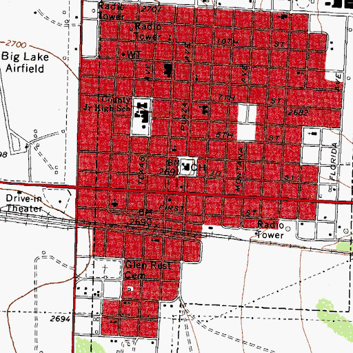 Topographic Map of Big Lake Volunteer Fire Department, TX