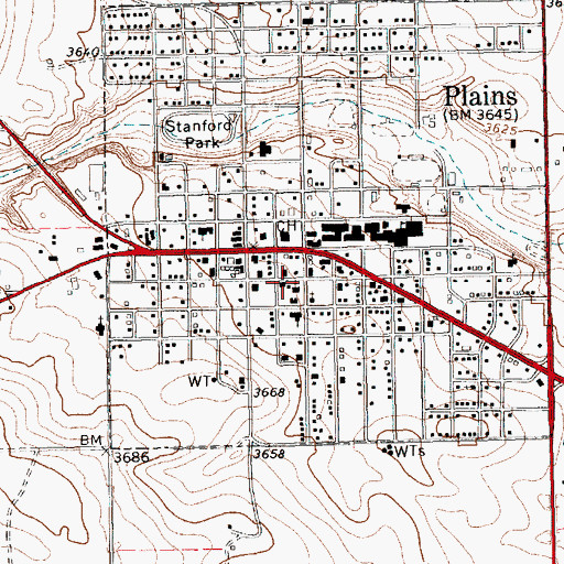 Topographic Map of Plains Volunteer Fire Department, TX