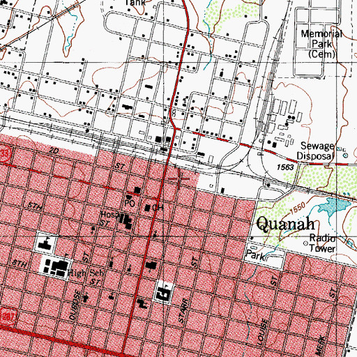 Topographic Map of Quanah Fire Department, TX