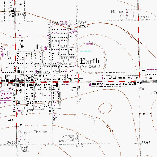 Topographic Map of Earth Volunteer Fire Department, TX