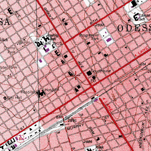 Topographic Map of Odessa Fire Department Chief, TX