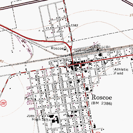 Topographic Map of Roscoe Volunteer Fire Department, TX