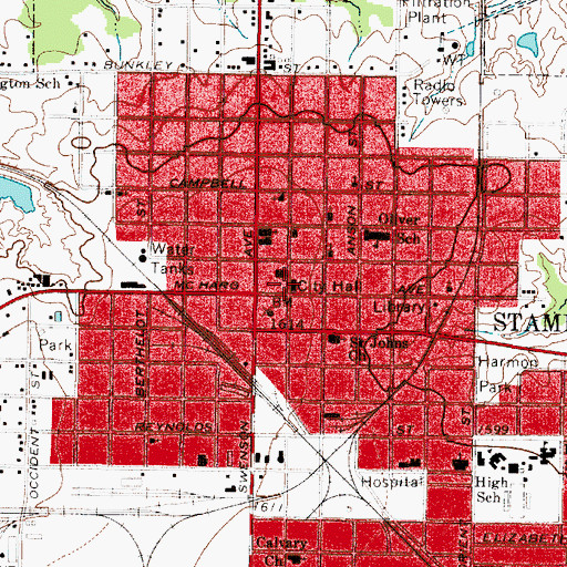 Topographic Map of Stamford Fire Department, TX