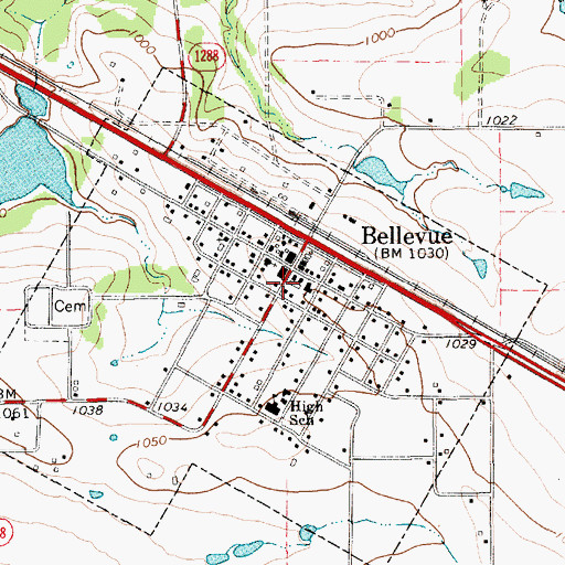 Topographic Map of Bellevue Volunteer Fire Department, TX