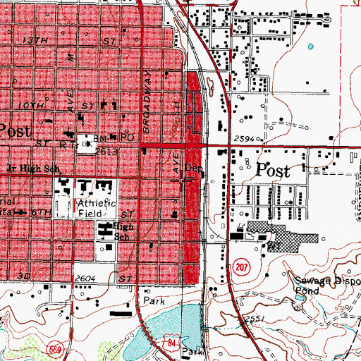 Topographic Map of Post Volunteer Fire Department, TX