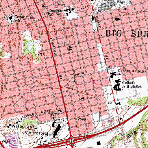 Topographic Map of Big Spring Fire Department Station 2, TX
