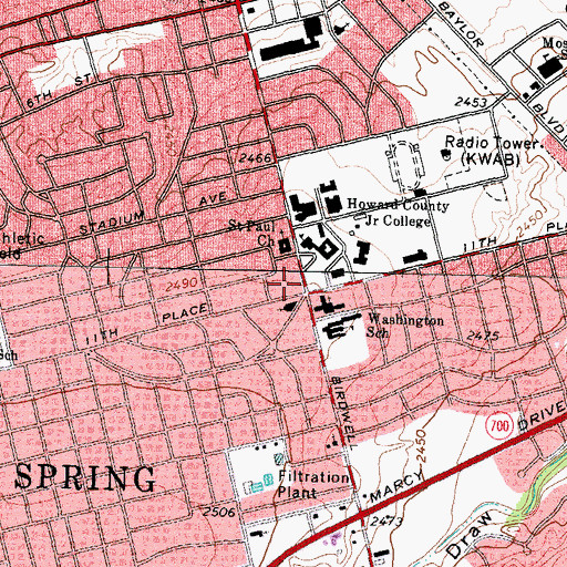 Topographic Map of Big Spring Fire Department Station 3, TX