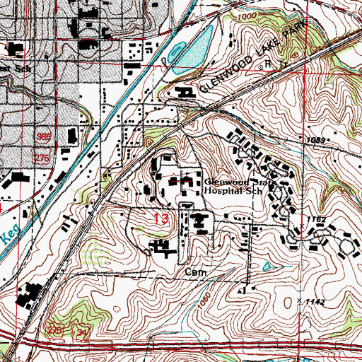 Topographic Map of Glenwood State Hospital, IA