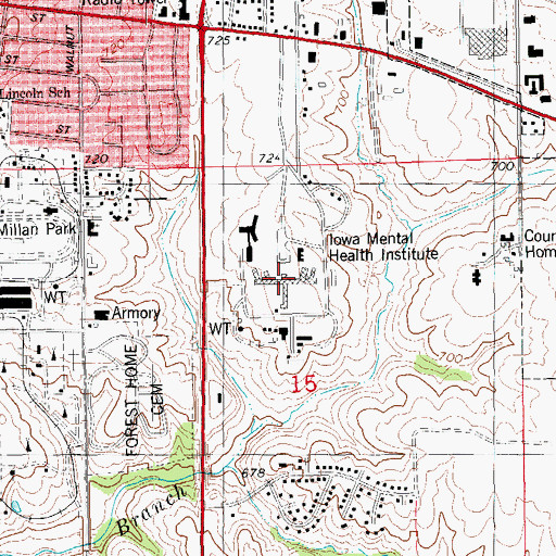Topographic Map of Mount Pleasant Mental Health Institute, IA