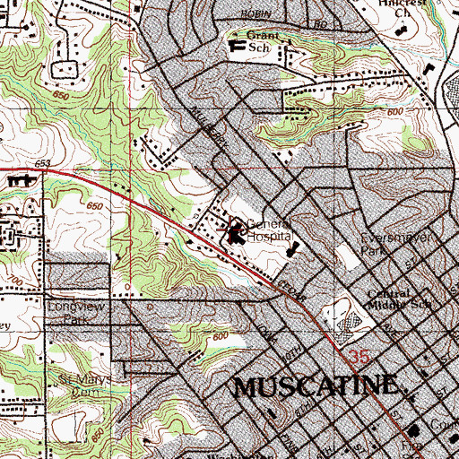 Topographic Map of UnityPoint Health - Trinity Muscatine, IA