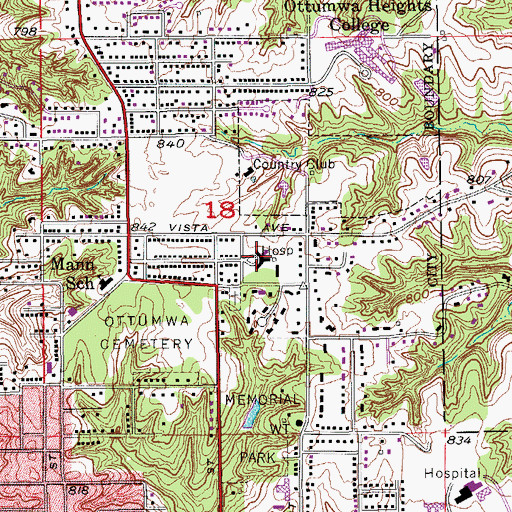 Topographic Map of Ottumwa Regional Health Center Alta Vista Campus, IA