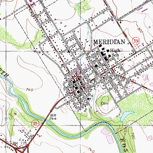 Topographic Map of Meridian Volunteer Fire Department, TX