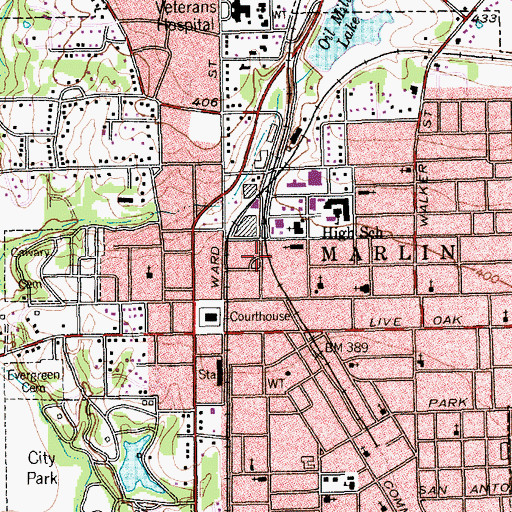 Topographic Map of Marlin Volunteer Fire Department, TX