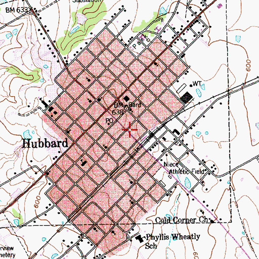 Topographic Map of Hubbard Volunteer Fire Department, TX
