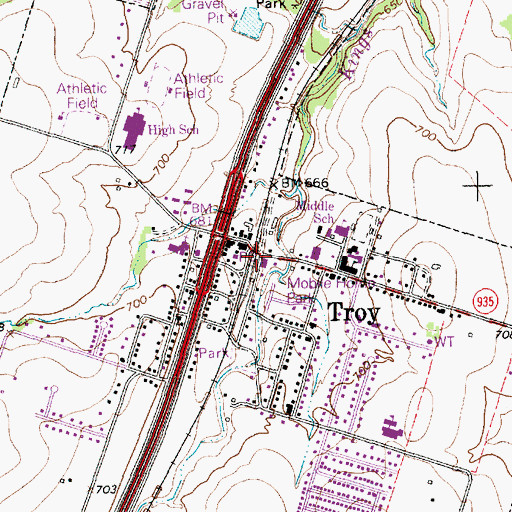 Topographic Map of Troy Volunteer Fire Department, TX