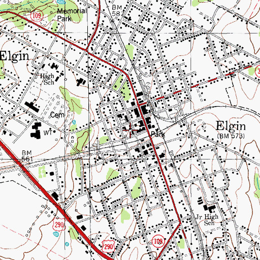 Topographic Map of Elgin Volunteer Fire Department, TX