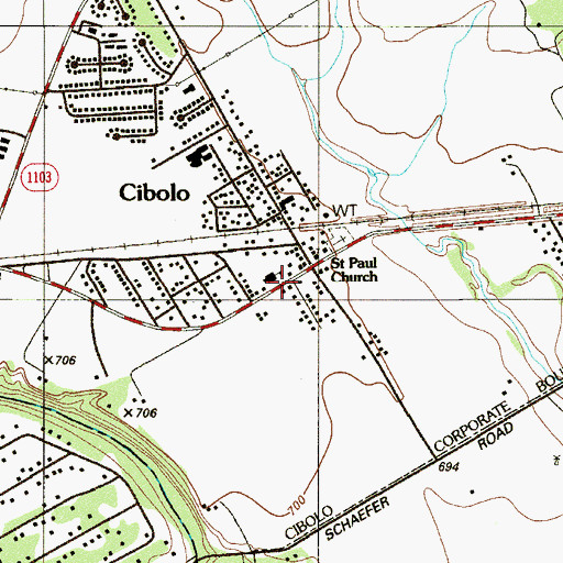 Topographic Map of Cibolo Volunteer Fire Department Station 1, TX
