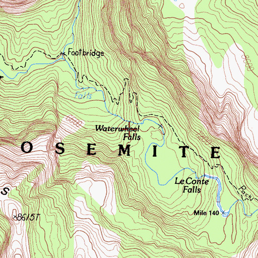 Topographic Map of Waterwheel Falls, CA