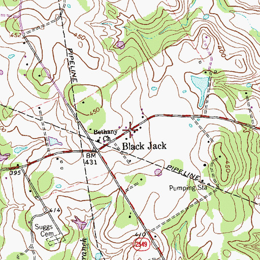 Topographic Map of Blackjack Volunteer Fire Department, TX