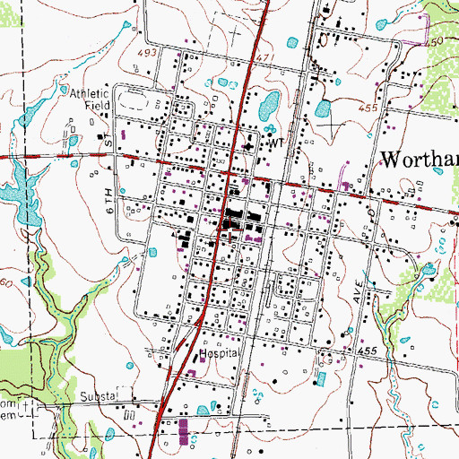 Topographic Map of Wortham Volunteer Fire Department, TX