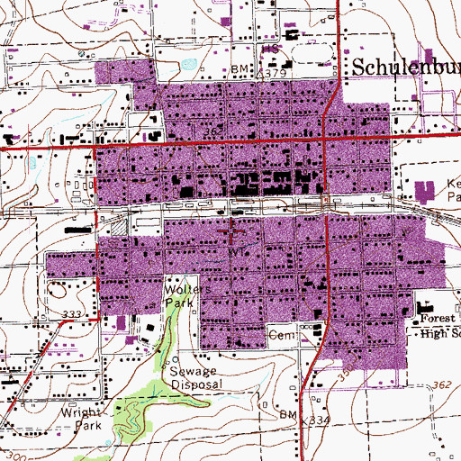 Topographic Map of Schulenburg Volunteer Fire Department, TX