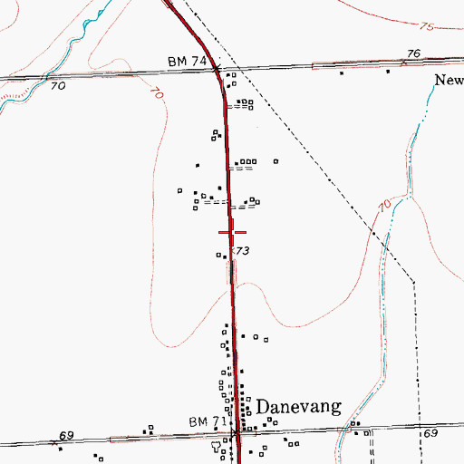 Topographic Map of Danevang Volunteer Fire Department, TX