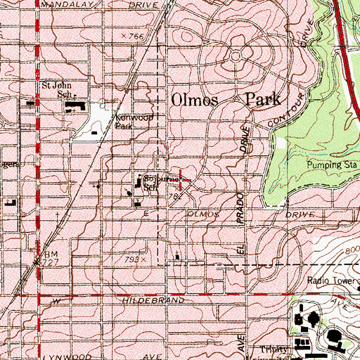 Topographic Map of Olmos Park Fire Department, TX