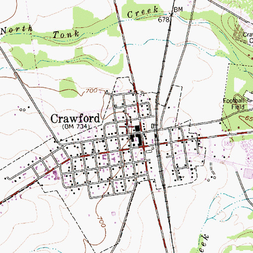 Topographic Map of Crawford Volunteer Fire Department and Emergency Medical Services, TX