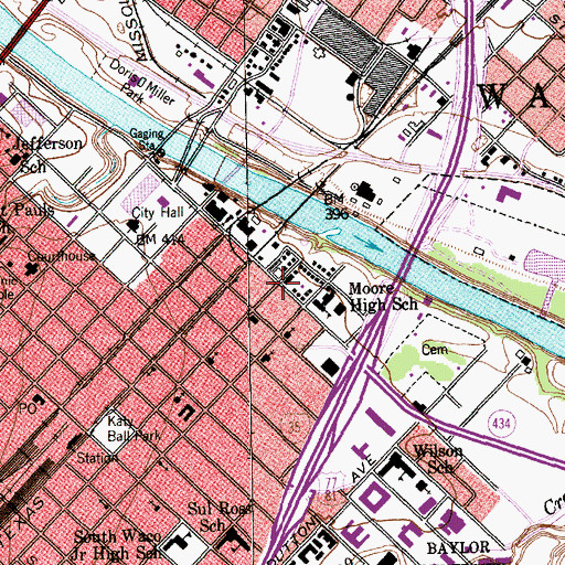 Topographic Map of Waco Fire Department Station 1, TX