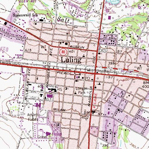 Topographic Map of Luling Fire Department Station 1, TX